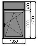 Пластиковое окно одностворчатое 1050х1700 мм