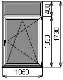 Пластиковое окно одностворчатое 1050х1730 мм