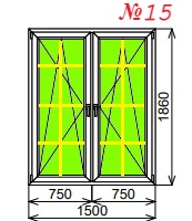 Пластиковое окно двустворчатое 1500х1860 мм