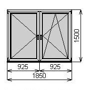 Пластиковое окно двустворчатое 1850х1500 мм