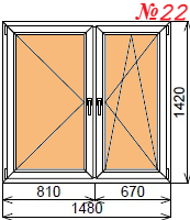 Пластиковое окно 2-створчатое 1480х1420 мм