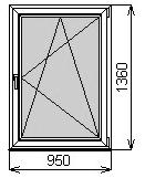 Одностворчатое окно 950х1360 мм