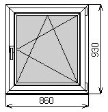 Одностворчатое окно 860х930 мм