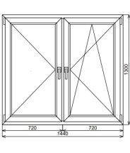 Пластиковое окно двустворчатое 1440х1300 мм