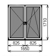 Пластиковое двустворчатое окно 1650х1710 мм