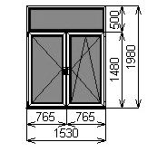 Пластиковое окно двустворчатое 1530х1980 мм