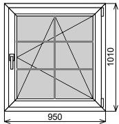 Пластиковое окно одностворчатое 950х1010 мм