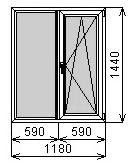 Пластиковое окно двустворчатое 1180х1440 мм