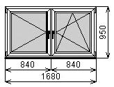 Пластиковое окно двустворчатое 1680х950 мм