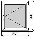 Одностворчатое окно 860х970 мм