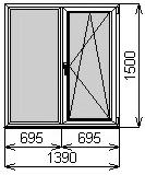 Пластиковое окно двустворчатое 1390х1500 мм