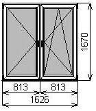 Пластиковое окно двустворчатое 1626х1670 мм