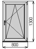 Пластиковое окно одностворчатое 800х1300 мм