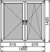 Пластиковое окно 2-створчатое 1480х1420 мм