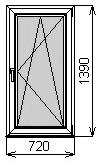 Одностворчатое окно 720х1390 мм