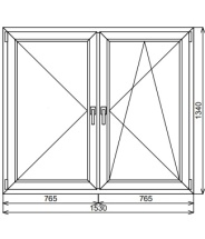 Пластиковое окно двустворчатое 1530х1340 мм