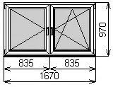 Пластиковое окно двустворчатое 1670х970 мм