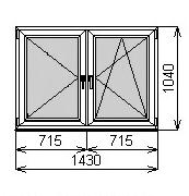 Пластиковое окно двустворчатое 1430х1040 мм