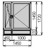 Пластиковое окно двустворчатое 1450х1720 мм