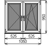 Пластиковое двустворчатое окно 1050х950 мм
