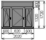 Пластиковое окно трехстворчатое 2020х1720 мм