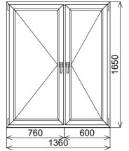 Двустворчатое окно 1360х1650 мм