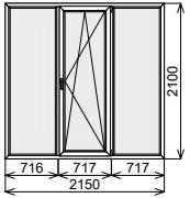 Пластиковое окно трехстворчатое 2150х2100 мм